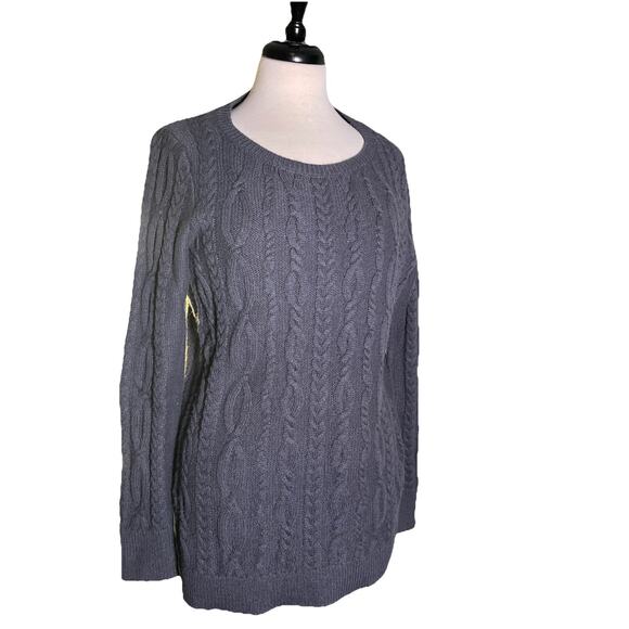 LOFT Women's Gray Knit Long Sleeves Ribbed Crewneck Sweater Medium Cotton Blend - Picture 1 of 4